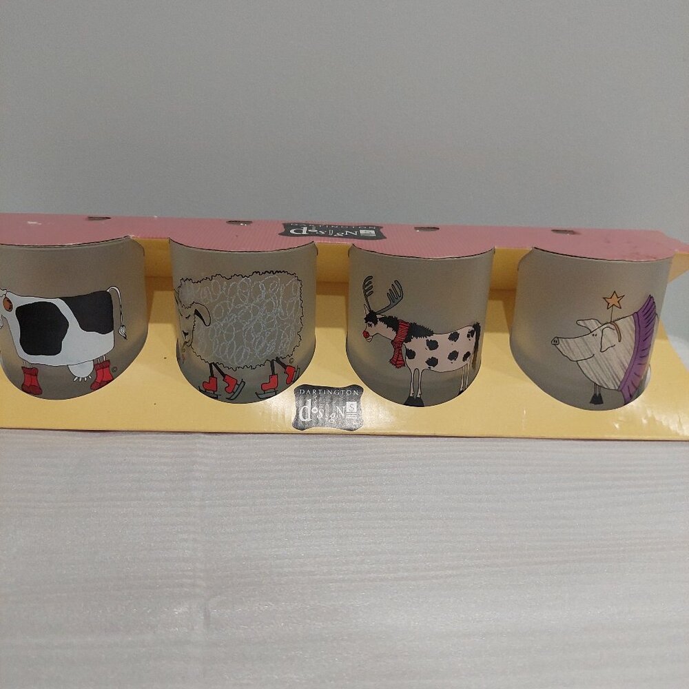 Dartington Designs Frosted Fun Animals Christmas Xmas Glass Set of 4